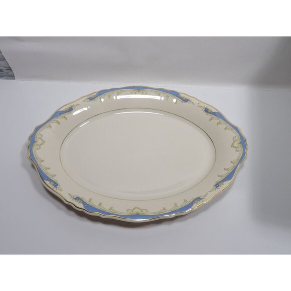 Syracuse Carvel Oval Serving Platter Federal Shape Blue Gold Trim Vintage - Picture 6 of 10